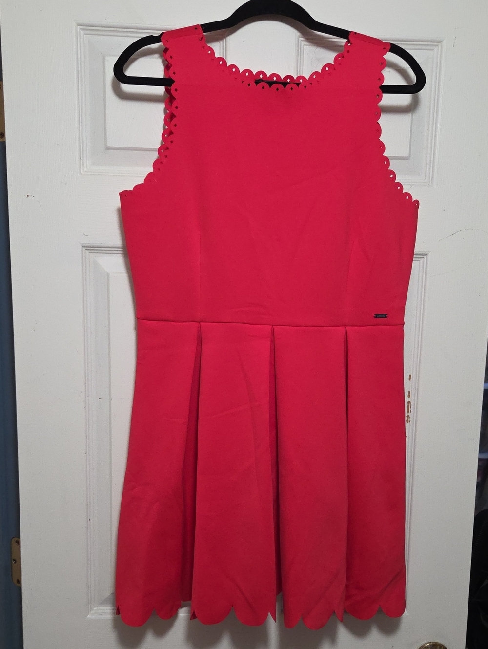 Armani Exchange Womens Red/Orange Scalloped Neck & Hem Pleated Dress - Size L